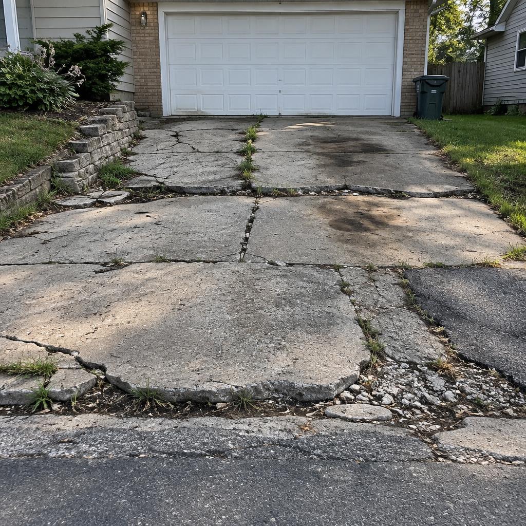 New Concrete Driveway before work by Basra Construction in Westchester