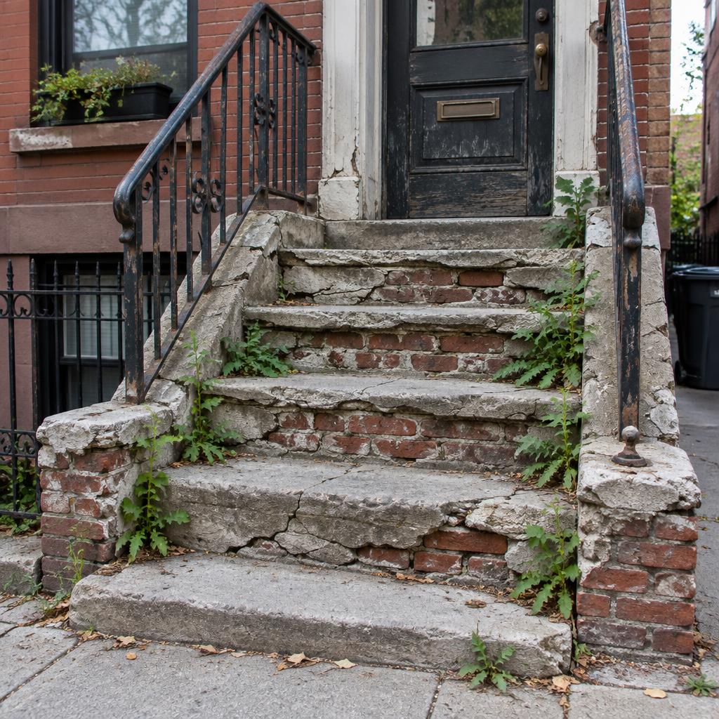 Brick Stoop Rebuild before work by Basra Construction in Queens